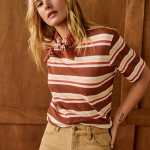 Sezane Striped Brown and Cream Top